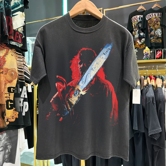 90S Leatherface 'The Saw Is Family' Tcsm Rare Washed Black T-Shirt