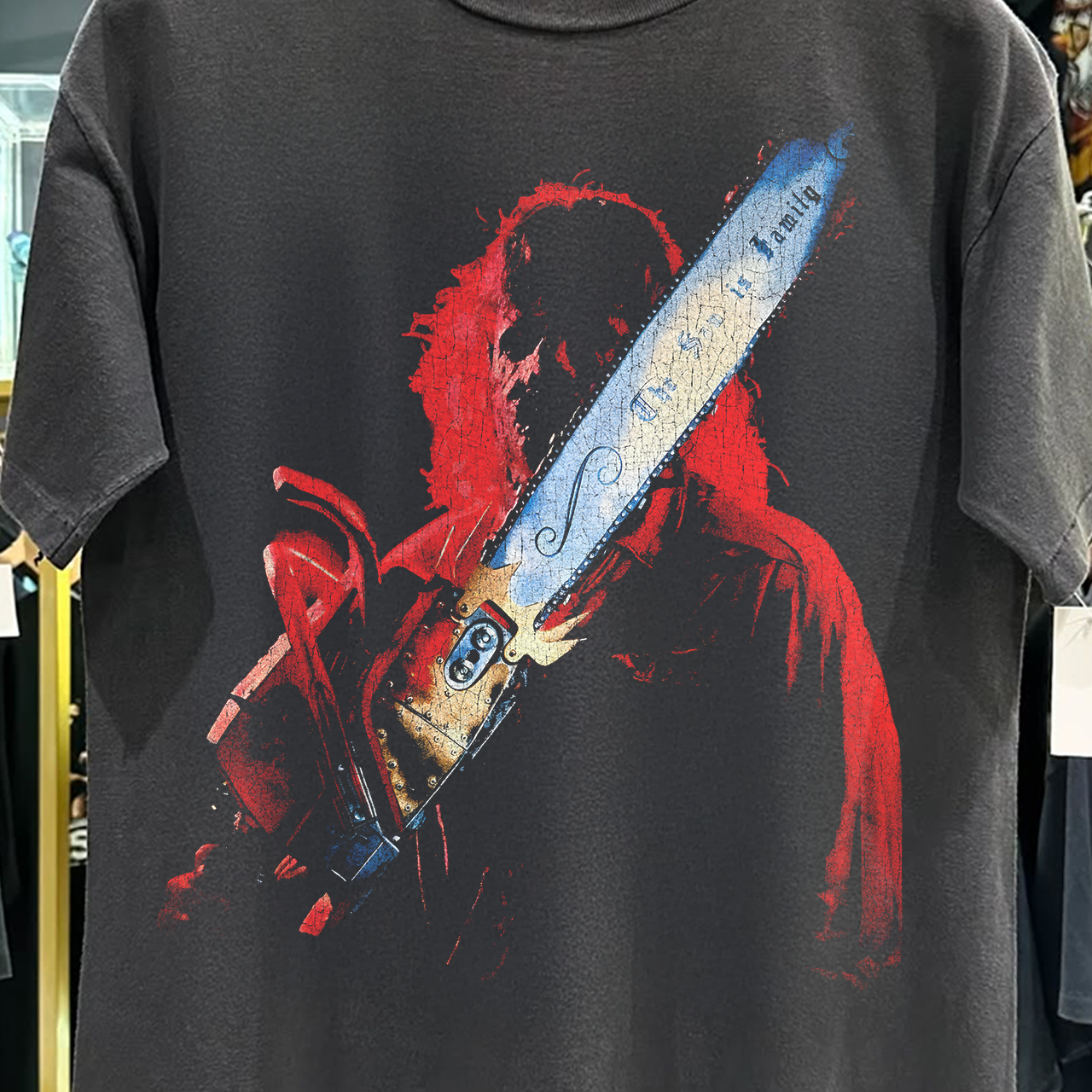 90S Leatherface 'The Saw Is Family' Tcsm Rare Washed Black T-Shirt