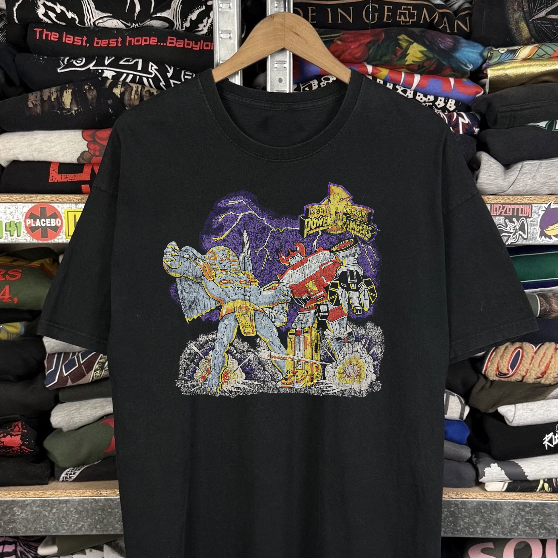 Rare Mighty Morphin Power Rangers Washed Black Tee