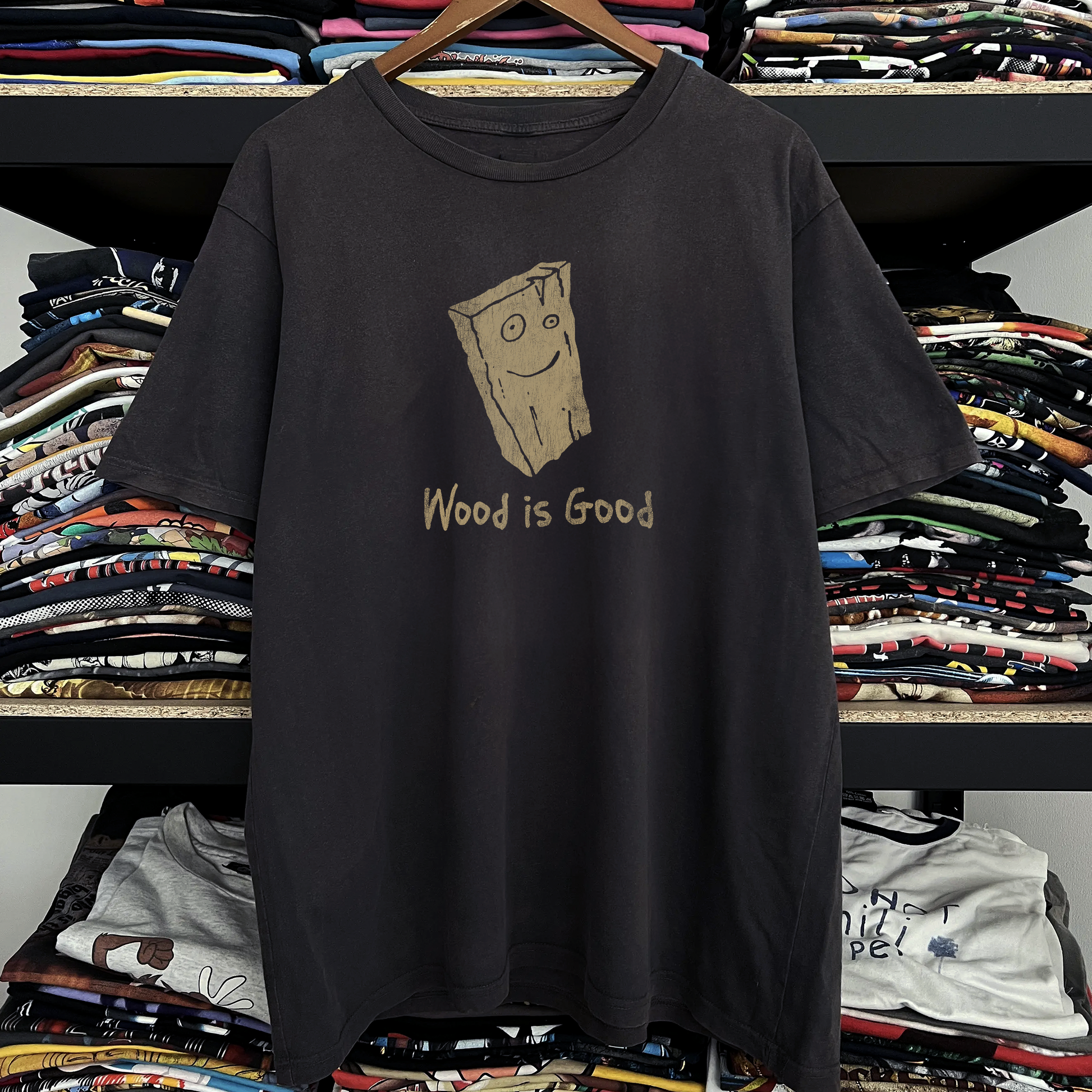 Rare Plank Ed, Edd & Eddy Wood is Good Washed Black Tee