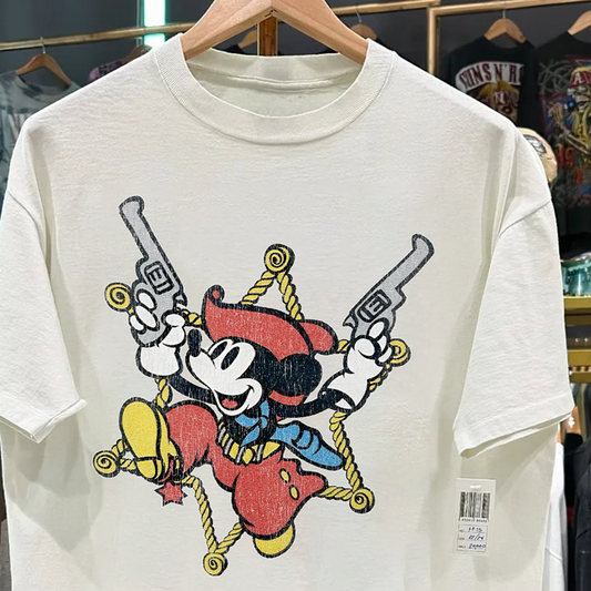 Rare Mickey Gunslinger Outlaw Vintage Washed White Tee