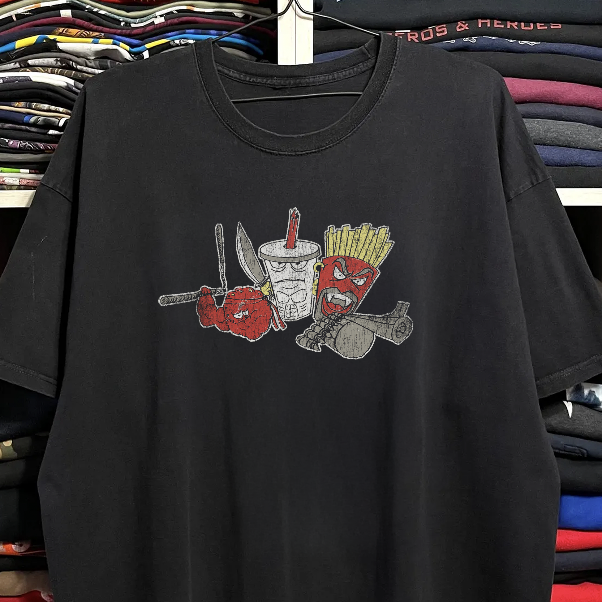 Y2k Aqua Teen Hunger Force Washed Black Tee