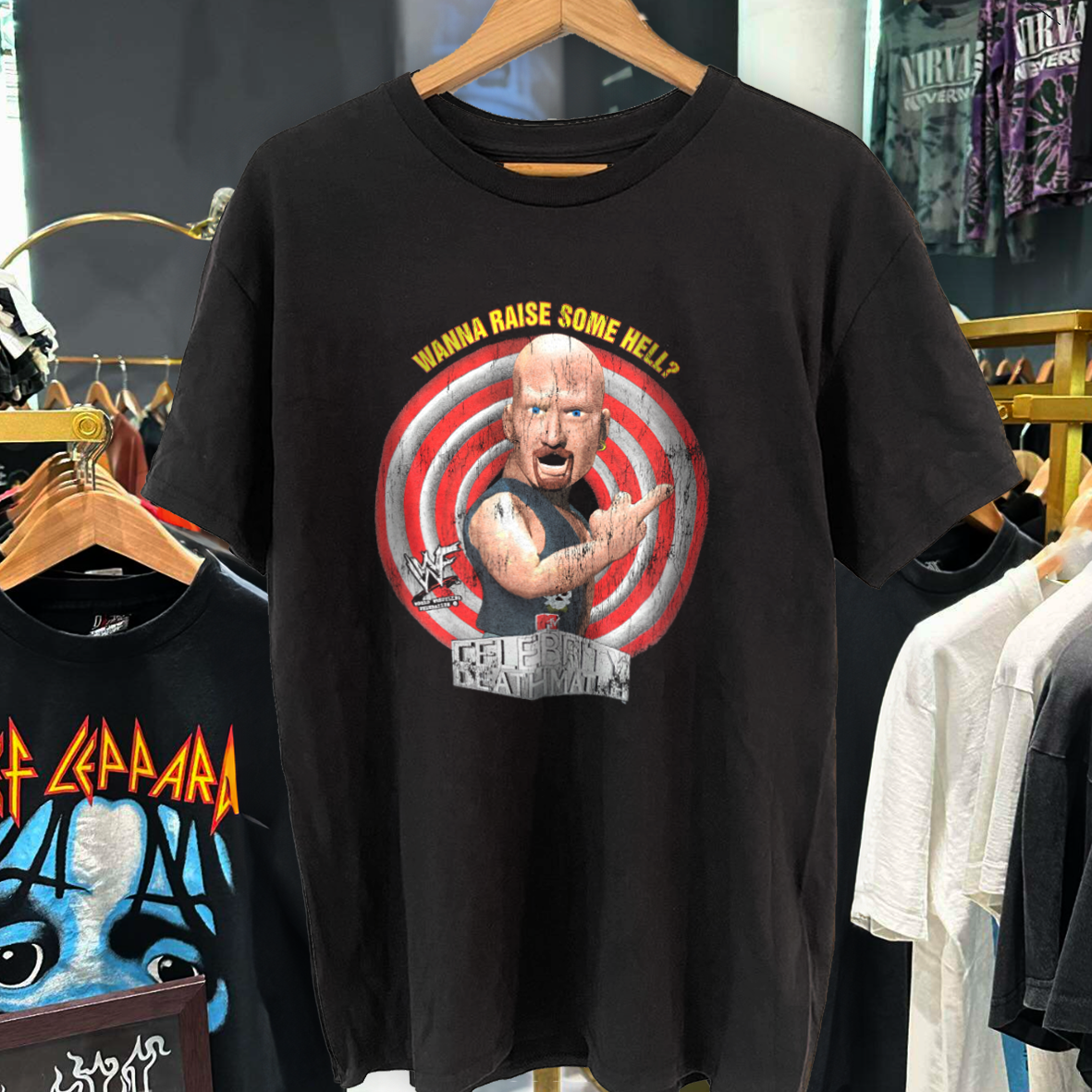 Wanna Raise Some Hell? Stone Cold Cdm Vintage Washed Black T-Shirt