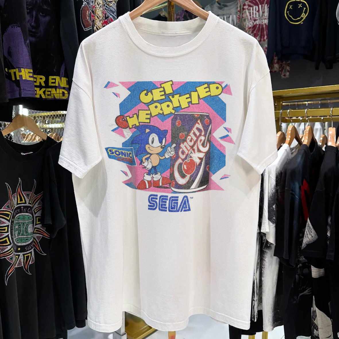90's Get Cherryfied! Cherry Coke X Sega Vintage Washed White T-Shirt