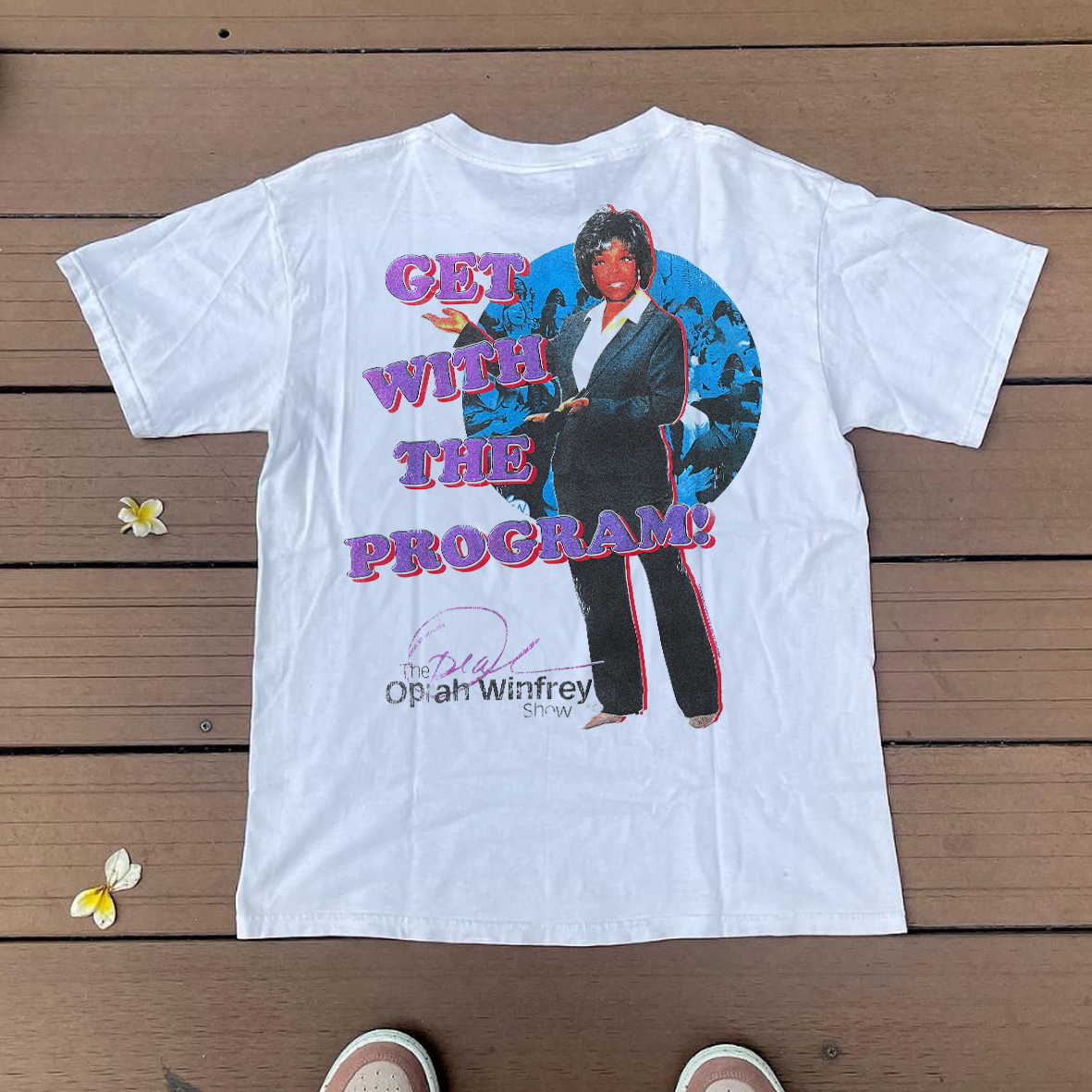 Get With The Program! 90's Oprah Vintage Washed White T-Shirt