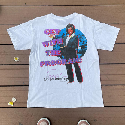 Get With The Program! 90's Oprah Vintage Washed White T-Shirt