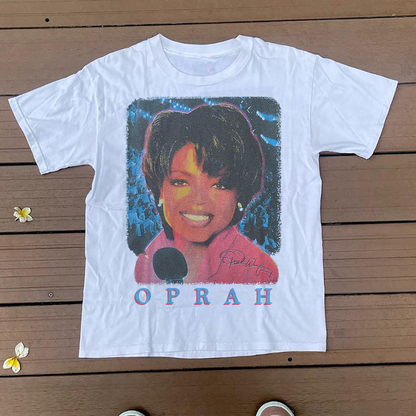 Get With The Program! 90's Oprah Vintage Washed White T-Shirt