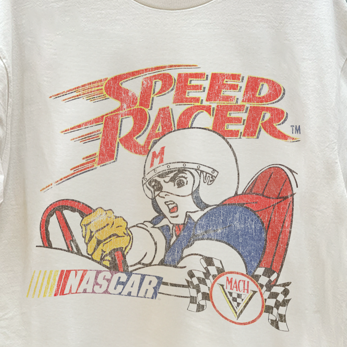 Speed Racer White Vintage Washe T-Shirt