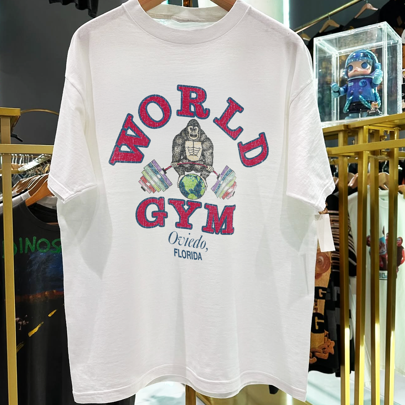 1989 World Gym Oviedo, Florida Rare Washed White Tshirt