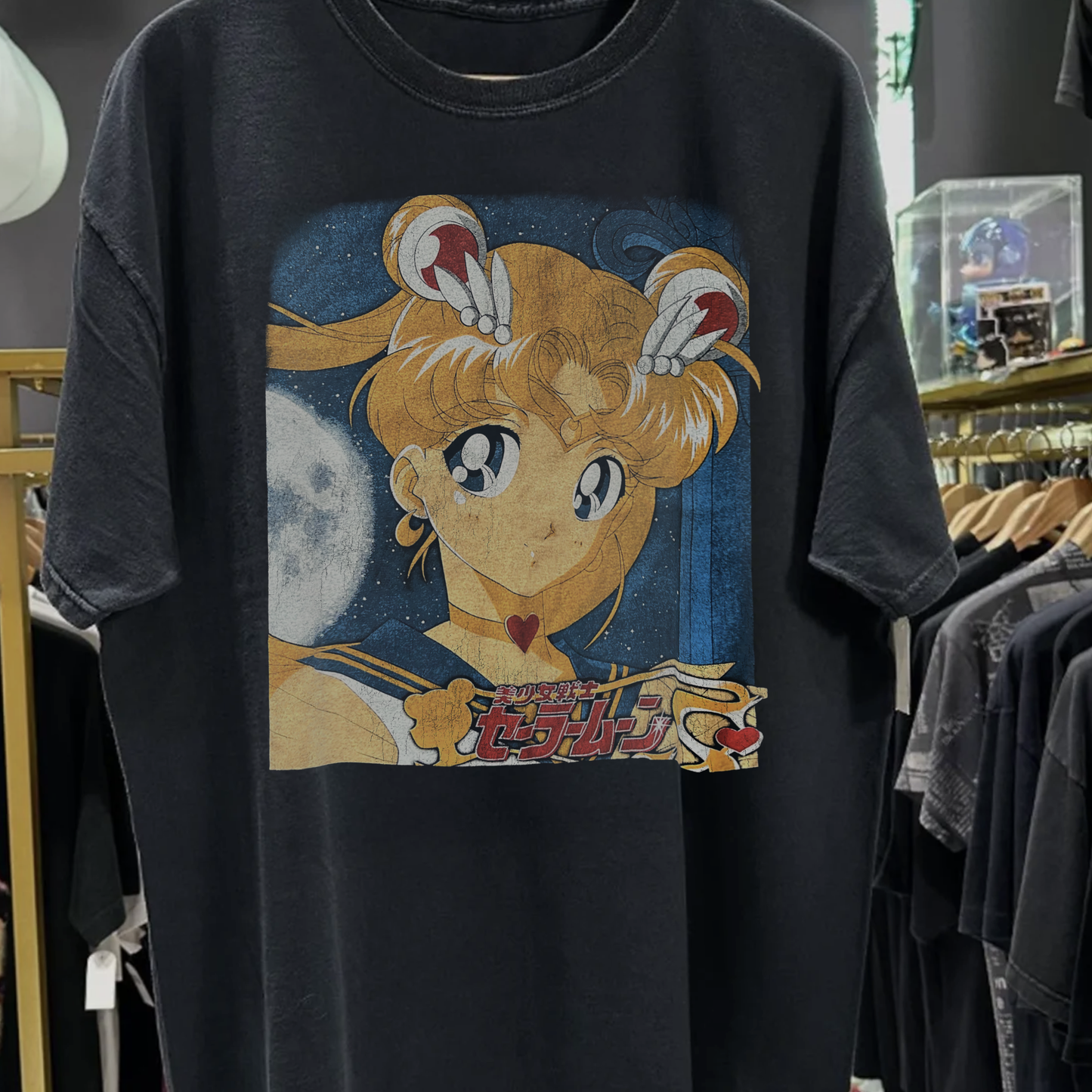 90s Sailor Moon Washed Black Tee