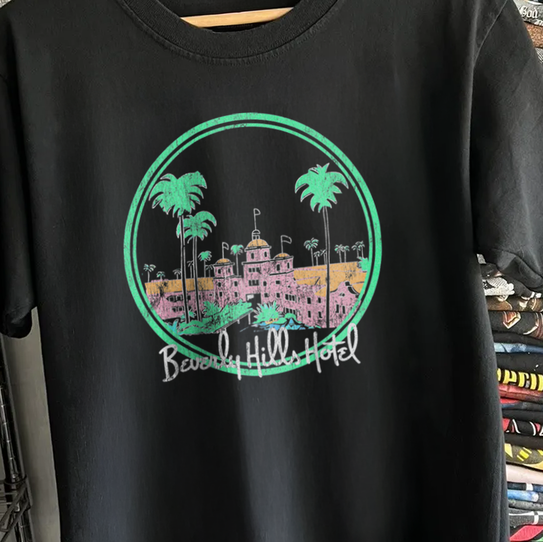 80s Beverly Hills Hotel Washed Black Sunset Tee