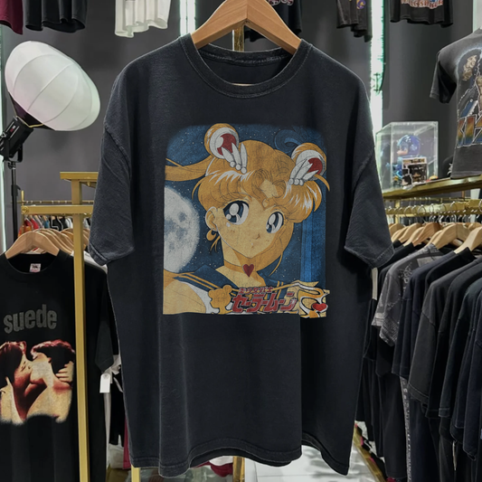 90s Sailor Moon Washed Black Tee