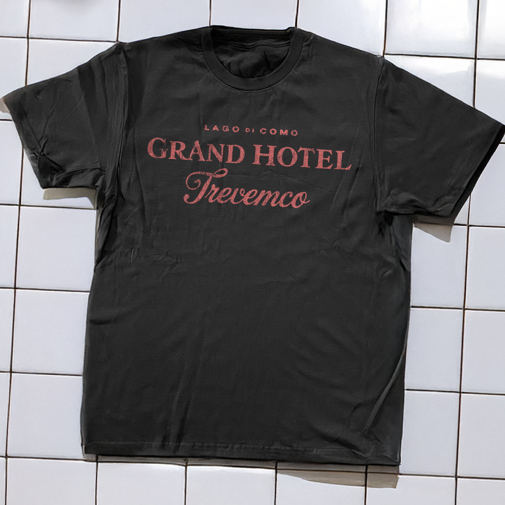 90s Grand Hotel Tremezzo Rare Washed Black T-Shirt