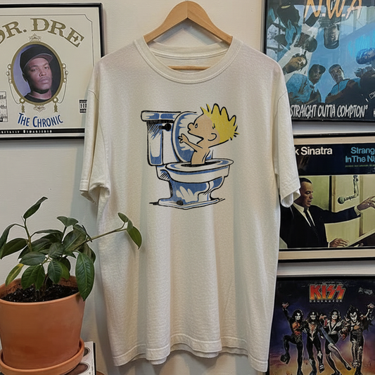 1990 Calvin and Hobbes Spin Cycle Washed White Tee