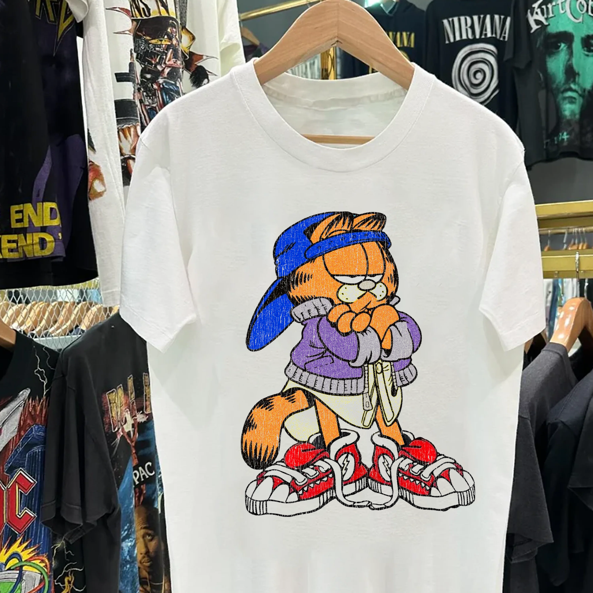 Cool Garfield Vintage Washed White Tee