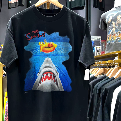 1999 Simpsons Jaws Parody Rare Washed Black T-Shirt