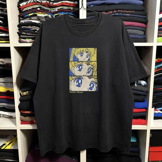 90s Sailor Moon Usagis Gaze Washed Black Tee