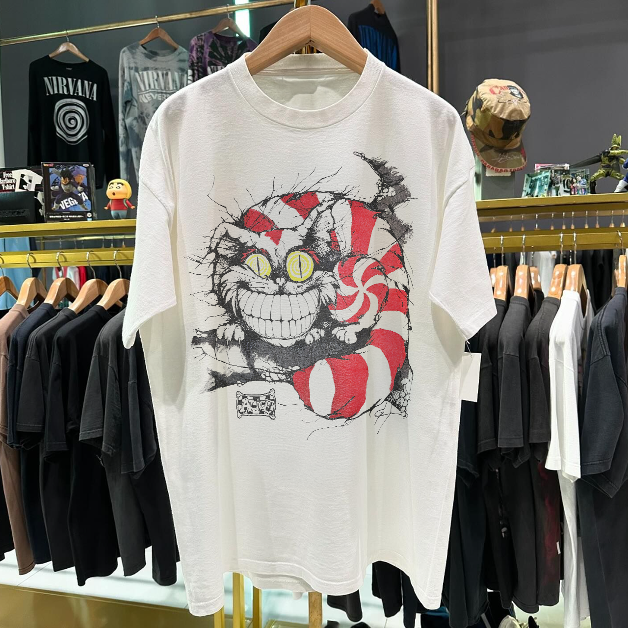 90's 'Were All Mad Here'  Rare Washed White T-Shirt