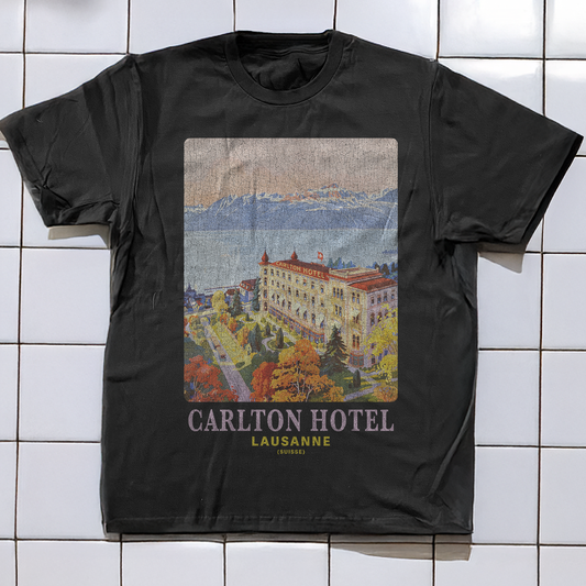 90s Lausanne 'Carlton Hotel' Rare Washed Black T-Shirt