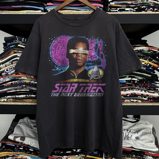 Vintage Star Trek The Next Generation - Lieutenant Geordi La Forge Washed Black T-Shirt