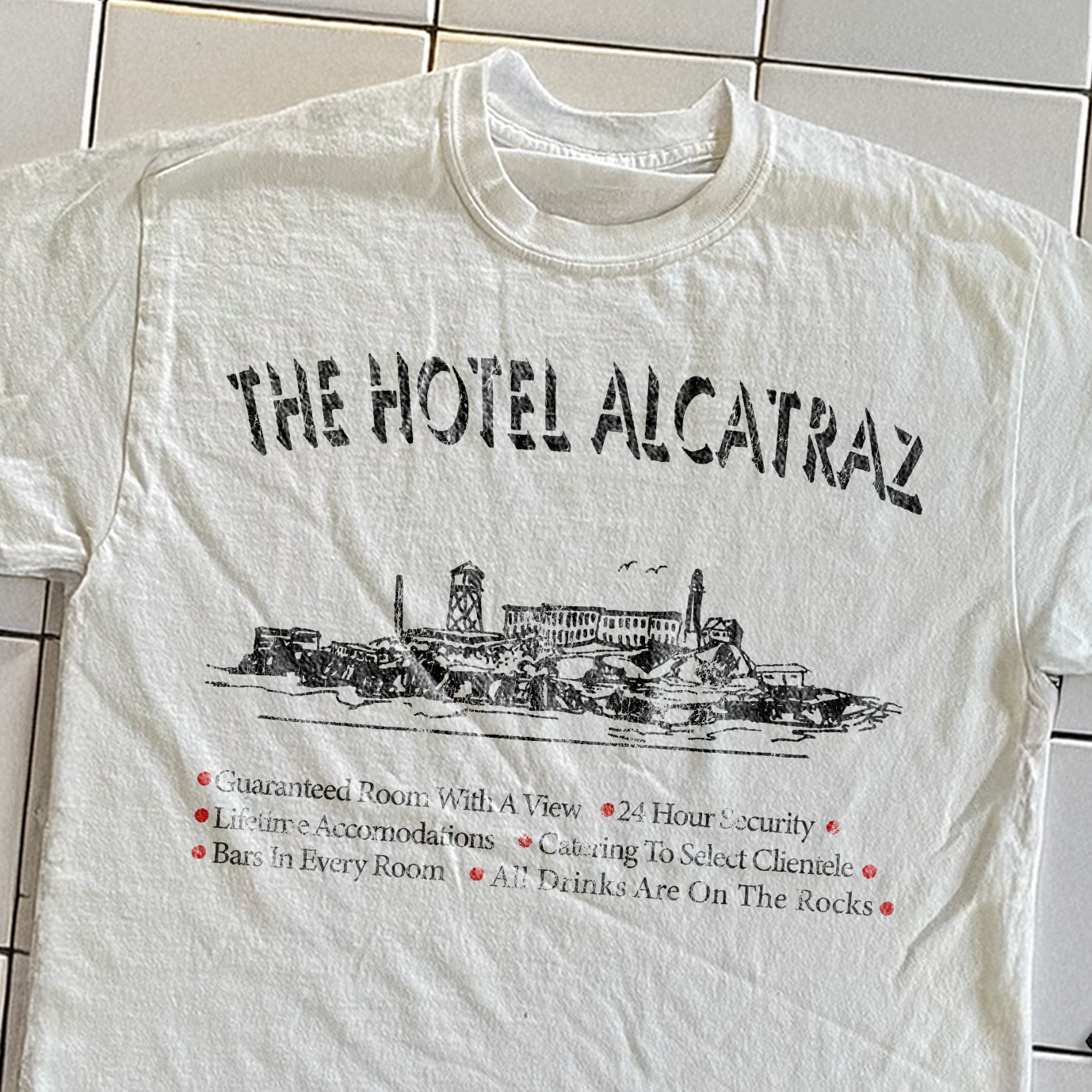 90s Hotel Alcatraz Rare Washed White T-Shirt