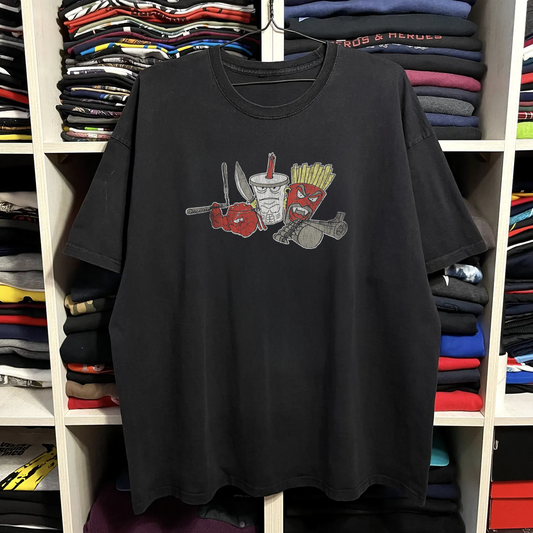 Y2k Aqua Teen Hunger Force Washed Black Tee