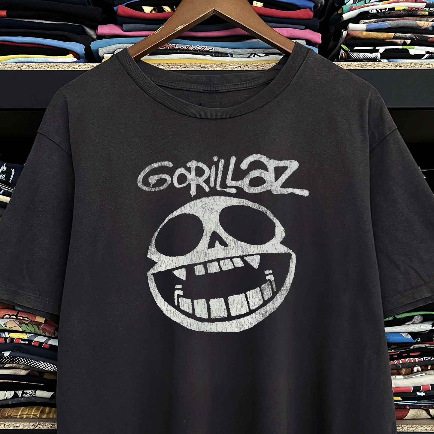 Y2k Gorillaz Xray Skull Washed Black Tee
